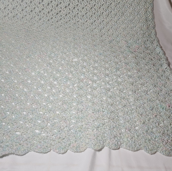 Handmade Crochet Blanket 40x40 Soft Lacy Afghan Pastel Baby Heirloom Cozy Throw - Picture 10 of 17